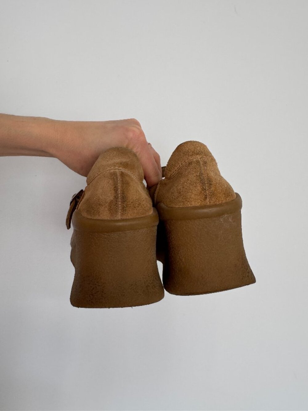Vtg Y2K Aldo suede tan platform mary jane shoes / sz 38 - Picture 7 of 16